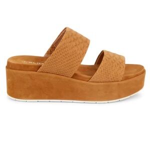 J Slides Quincy Platform Slides Snakeskin Suede Embossed Cognac  Caramel Sz 6.5